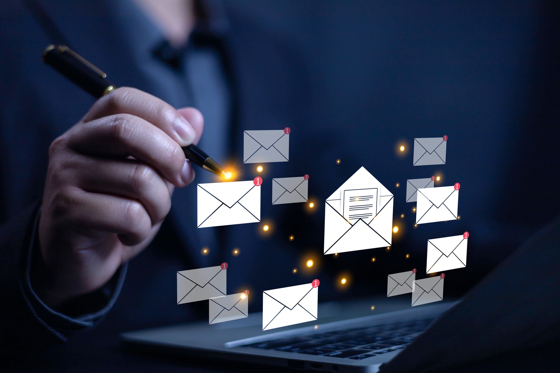 Sending email notification alert, Email marketing concept, Receiving laptop computer message alert, digital technology email on virtual screen, Inbox, internet technology, Inbox